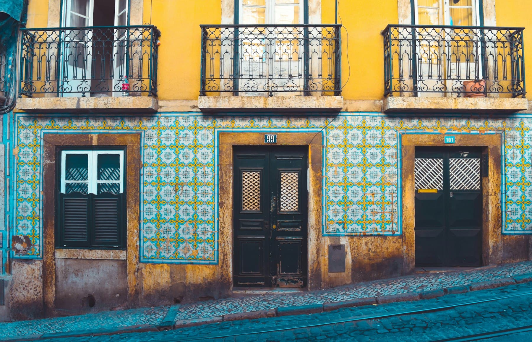 A tiled azulejo façade in Lisbon