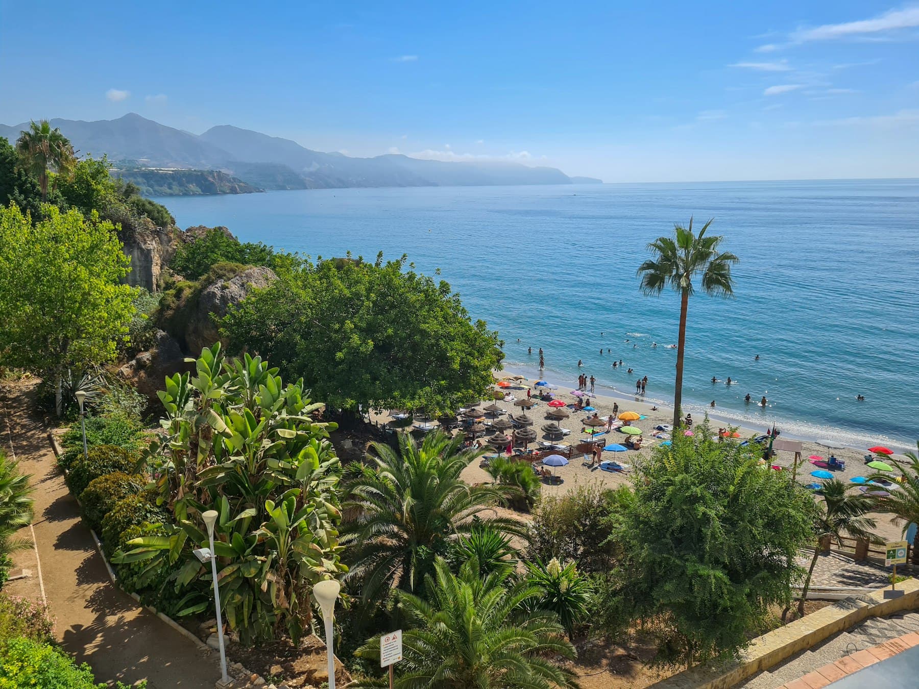 Palm-lined beach promenade in Málaga
