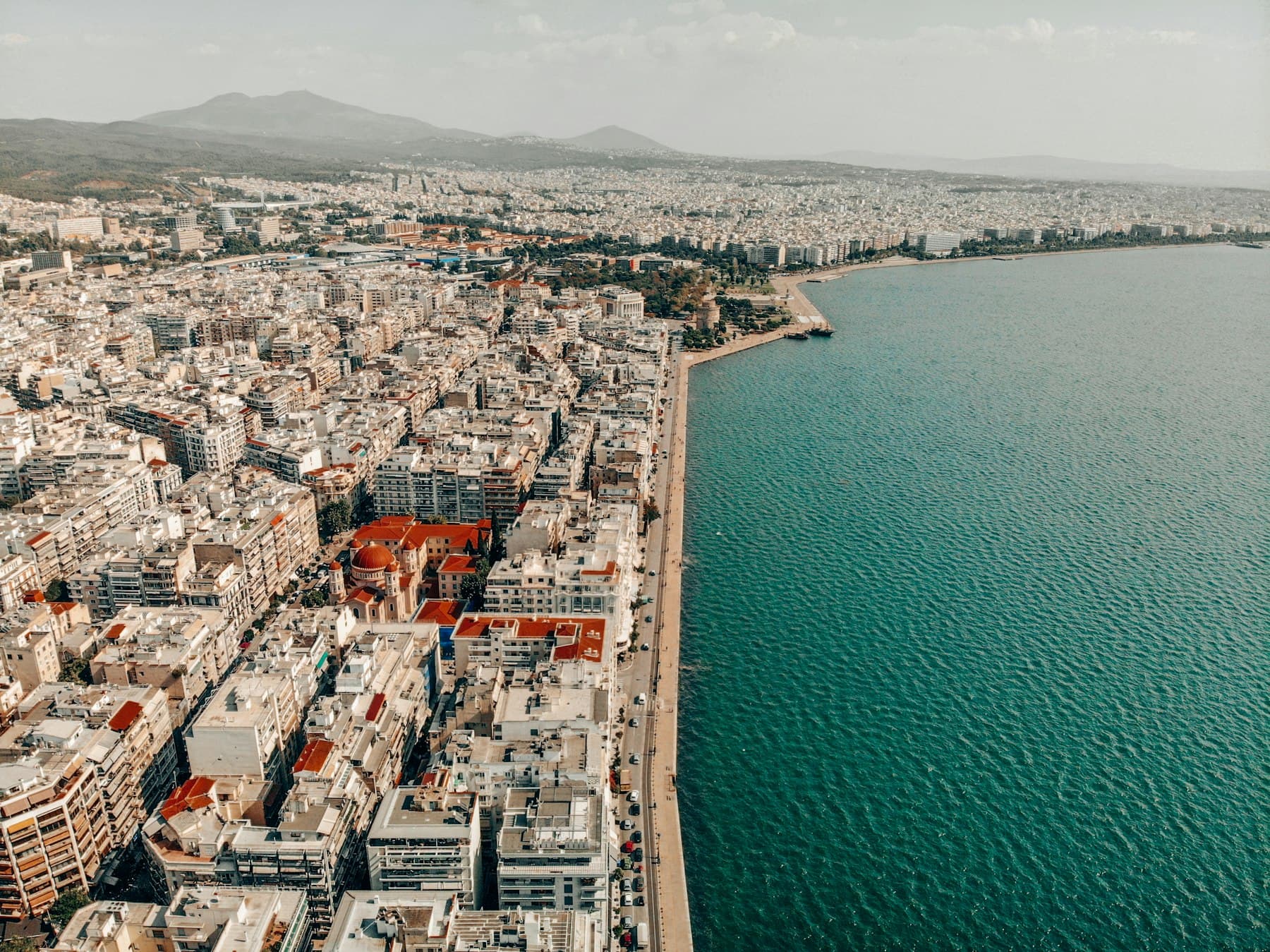 Thessaloniki's dense waterfront meeting the Thermaic Gulf